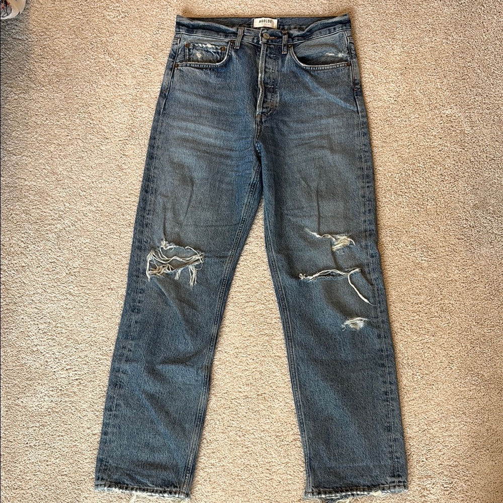 AGOLDE 90’s High rise Distressed Blue Jeans, 26